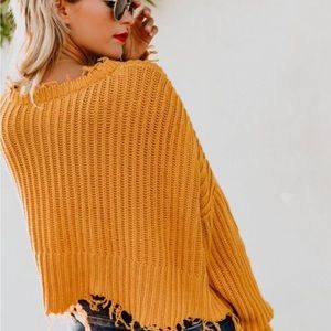 women frayed sweater V-neck knit pullover long sleeve